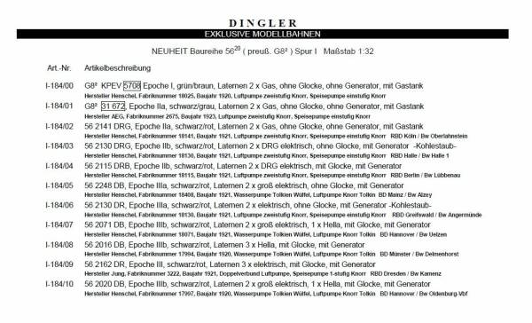 Dingler Dampflok BR 56 Spur 1 digital neu verschiedene Varianten 5