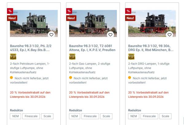 Preview: KM1 Spur 1 Baureihe 98.3 1:32 Dampflok 2. Serie verschiedene Varianten zur Auswahl
