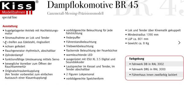 Kiss 500002 BR 45 019 Spur 1 Dampflok gealtert Becasse Wagner dig. Märklin KM1  3