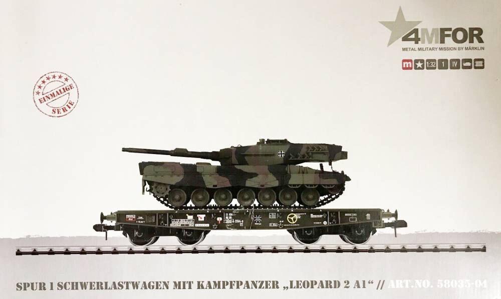 Märklin 58035-05 Spur 1 Schwerlastwagen mit Panzer Leopard Metall Güterwagen OVP