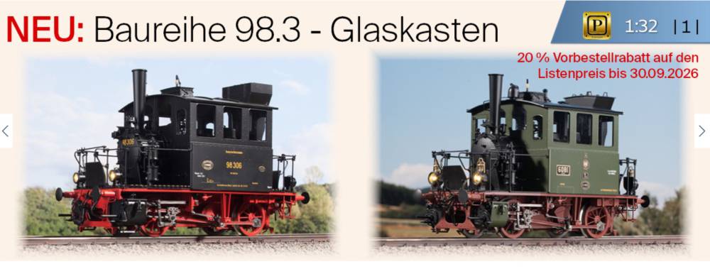 KM1 Spur 1 Baureihe 98.3 1:32 Dampflok 2. Serie verschiedene Varianten zur Auswahl